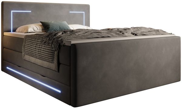 wonello Boxspringbett Monaco, mit LED Beleuchtung, Bettkasten, Matratzen und Topper Bild 3