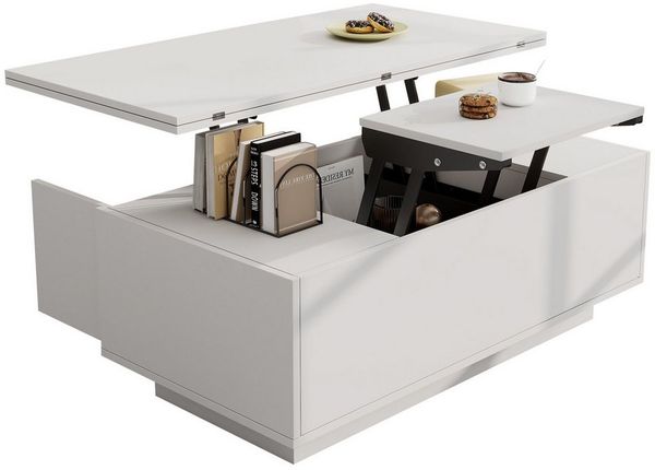 KLAM HOME Couchtisch Moderner Couchtisch mit Doppel-Hebemechanismus (Innovativer Stauraum und bis zu 50 kg Belastbarkeit), Elegantes Design mit praktischer Funktion