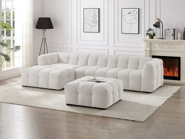 Vente-unique - DILOME Sofa Stoff Beige - B 168 cm x H 68 cm x L 314 cm