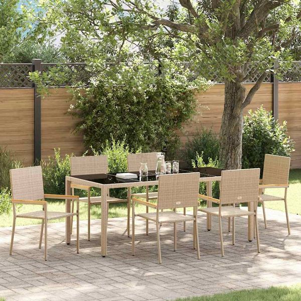 vidaXL Garten Essgruppe 7 pcs Beige Poly-Rattan 3365398