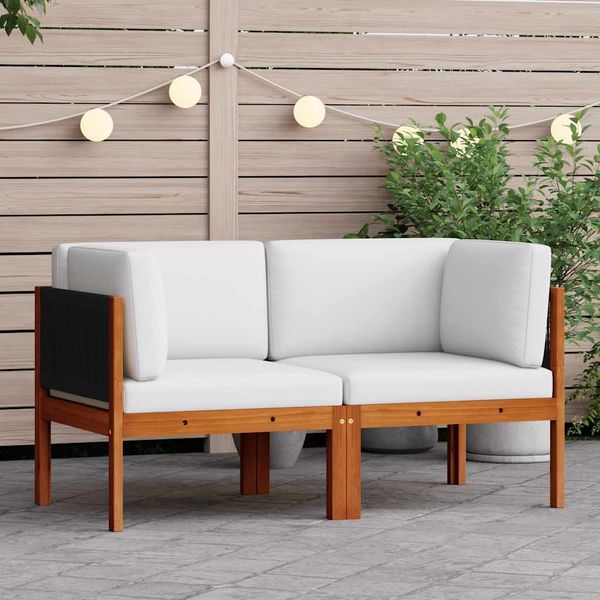 vidaXL Garten-Ecksofas 2-tlg. mit Kissen Holz Akazie & Seil 312424