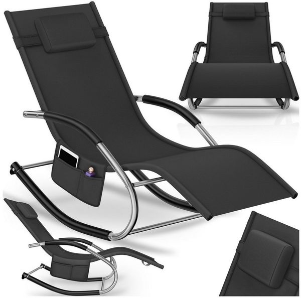 tectake Gartenliege ergonomische Sonnenliege, Belastbarkeit 120 kg, 62 x 146 x 92 cm, Balkonliege Taya, 1 St, für Außen in Schwarz, gepolstert, atmungsaktiv, wasserabweisend, mit Aufbewahrungstasche