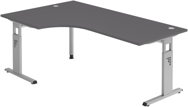 bümö höhenverstellbarer Eckschreibtisch O-Serie 200x120 cm in Graphit, Gestell in Silber - Schreibtisch L Form, großer Tisch für's Büro, Computertisch höhenverstellbar, OS-82-G-S Bild 1