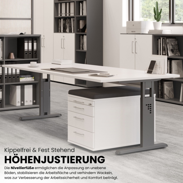 bümö höhenverstellbarer Eckschreibtisch O-Serie 200x120 cm in Graphit, Gestell in Silber - Schreibtisch L Form, großer Tisch für's Büro, Computertisch höhenverstellbar, OS-82-G-S Bild 2