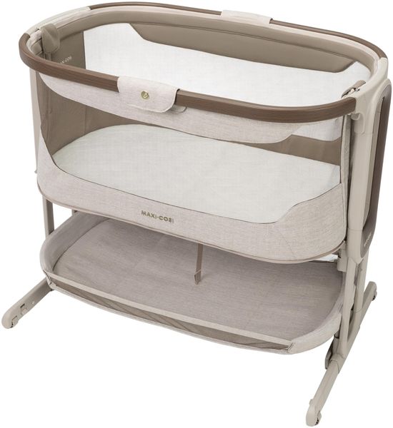 Maxi Cosi Iora Select Baby Stubenbett, 0–6 Monate (9 kg), Faltbares Beistellbett Schaukelnd/Schaukelbett, CloudCore-Matratze 3 cm, 5 Höhenstufen, 4 Leichtgängige Rollen, Easy Slide, Elegance Truffle
