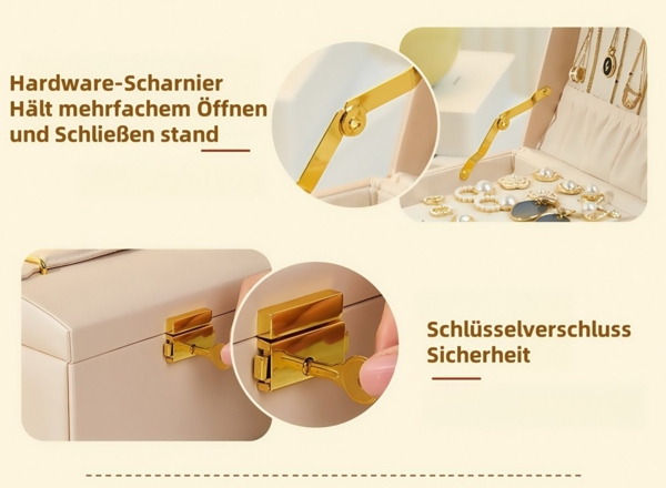 PFCTART Schmuckkasten Hochwertige Leder Schmuckkasten Desktop-Schublade Schmuck Organizer (Dunkelgrün/Beige/Hellrosa), Mit Tragegriff Multi-Öffnung Hardware Scharnier Bild 2