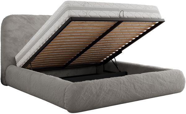 Bett mit Stauraum Polsterbett BENEA CLASSIC, Doppelbett mit Lattenrost Gepolstertes Kopfteil Gasdruckfeder Schlafzimmerbett - 140 x 200 cm - Hellgrau Plüsch Bild 6