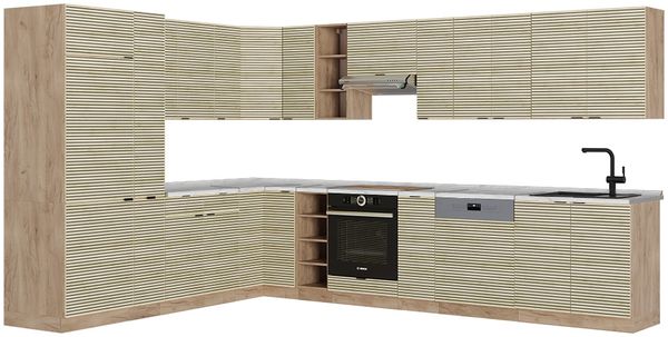 Eckküche Fame-Line Eiche Paneel/Goldkraft Eiche 347 x 46 cm ohne Arbeitsplatte Vicco