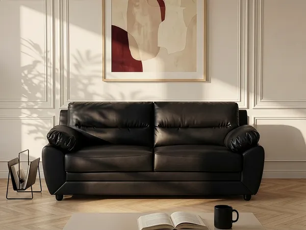 Vente-unique - Sofa 3-Sitzer - Kunstleder - Schwarz - MANOA