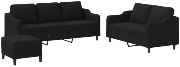 vidaXL 3-tlg. Sofagarnitur mit Kissen Schwarz Stoff 3201846