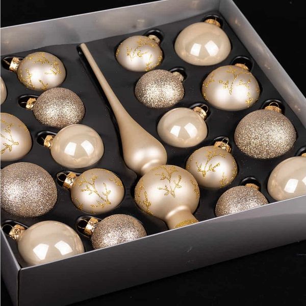 MAGIC by Inge Weihnachtsbaumkugel Kugelsortiment mit Spitze 19 Stk. Champagne