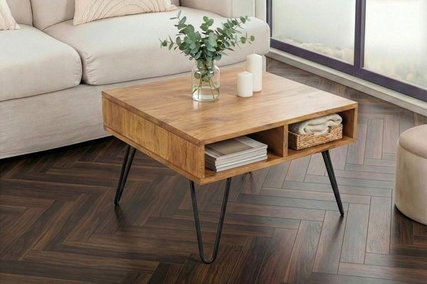 riess-ambiente Couchtisch SCORPION 60cm natur/schwarz - Mangoholz, Massiv, Metall, m. Ablagefach, Eckiger Beistelltisch m. Hairpin Legs - ideal f. Wohnzimmer o. TV-Ecke