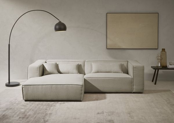 LeGer Home by Lena Gercke Ecksofa PIARA mit Kedernaht, Cord, Leinenoptik o. Strukturstoff, Couch, L-Form, wahlweise Ottomane rechts/links, schwarze Füße, bequemer Sitzkomfort