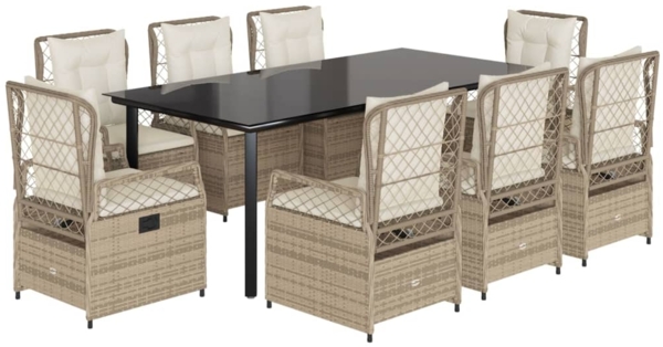 vidaXL 9-tlg. Garten-Essgruppe mit Kissen Beige Poly Rattan 3263026