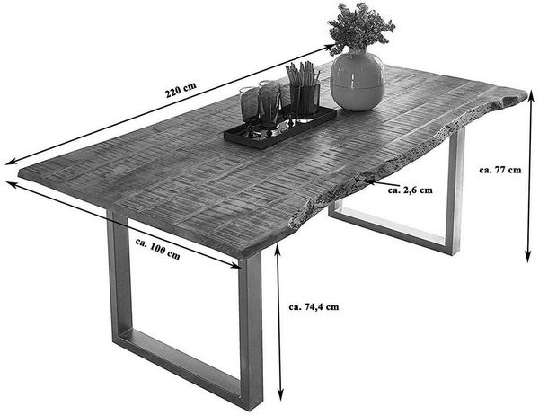 SAM® Baumkantentisch Elvas, massives Mangoholz, Baumkante, Metallgestell U-Form