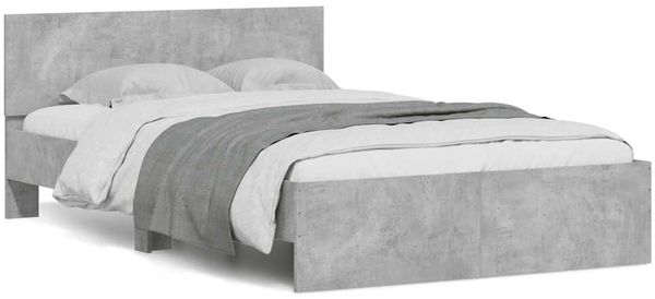 vidaXL Bettgestell mit Kopfteil LED-Beleuchtung Betongrau 135x190 cm 3207633