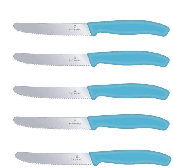 Victorinox Tomatenmesser Brötchenmesser Tafelmesser Set 5-teilig Swiss Classic (Karibikblau)