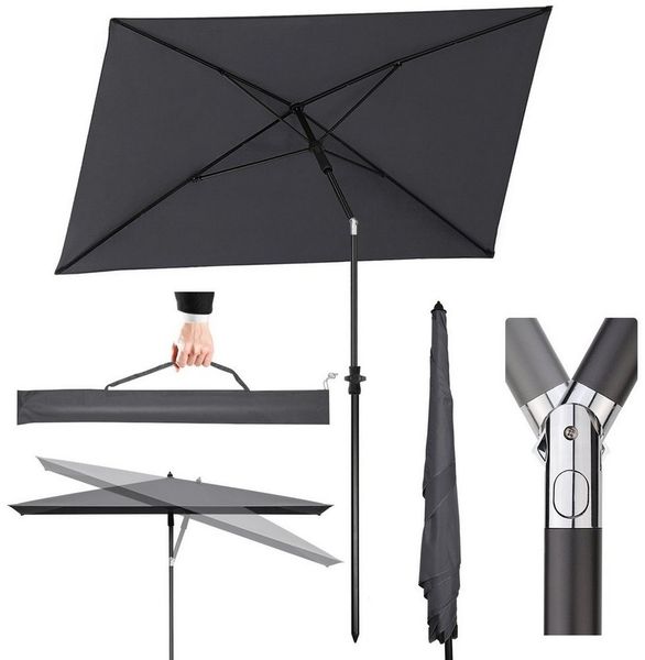 Sekey Sonnenschirm 210 x 140 cm, UV-Schutz 50+ Balkonschirm Rechteckig mit Schutzhülle, LxB: 210,00x140,00 cm, Höhenverstellbar, Kippbar