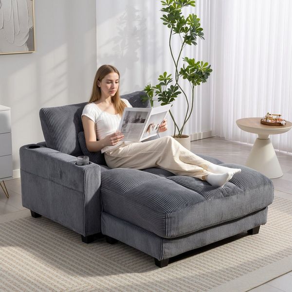 HOMCOM Schlafsofa mit Getränkehalter, Sofa mit Schlaffunktion 1 Teile, für Wohnzimmer, Schlafzimmer, Dunkelgrau