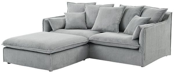 riess-ambiente 3-Sitzer HEAVEN 200cm hellgrau - Cord, Federkern, Polster, abnehmbarer Bezug, Einzelartikel 1 Teile, Großes Hussensofa inkl. Kissen - ideal für große Wohnzimmer & Familien