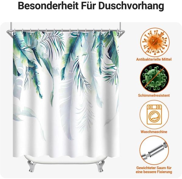 Duschvorhang 120x200 cm Grün Blätter Pflanze Polyester Textil Waschbar 1er Pack Bild 7