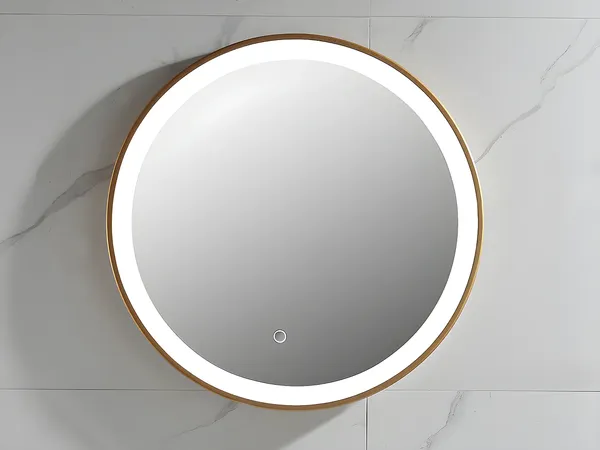 Vente-unique - Badezimmerspiegel rund mit LED-Beleuchtung - 60x60 cm - Goldfarben - NUMEA