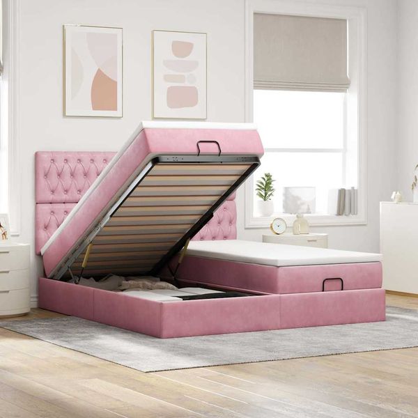 vidaXL Ottoman-Bett mit Matratzen & LEDs Rosa 160x200 cm Samt 3314638