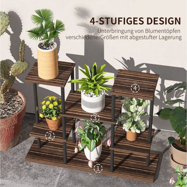 MC Star Blumenständer 4-Etagen Pflanzenständer, 61,5 cm hoch für Innen Außen (Pflanzenregal aus Holz, mehrstöckig Blumenregal, Blumentreppe Blumentopfständer)