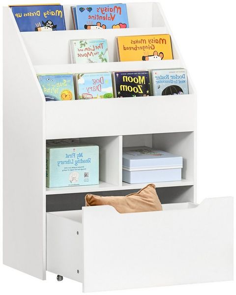 HOMCOM Kinderregal mit Schublade, 3 Ablagefächern und 2 offenen Fächern, Aufbewahrungsregal 1-tlg, für Kinderzimmer, Spielzimmer, Weiß, 60 x 29,9 x 90 cm
