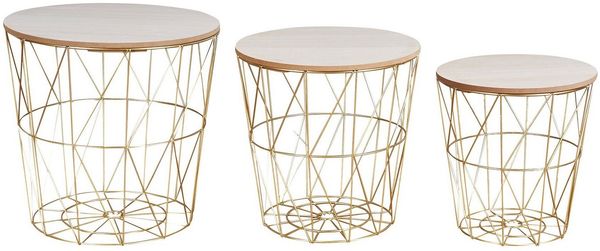 Levandeo® Couchtisch, 3er Set Beistelltisch Metall Metallkorb Drahtkorb Gold Couchtisch