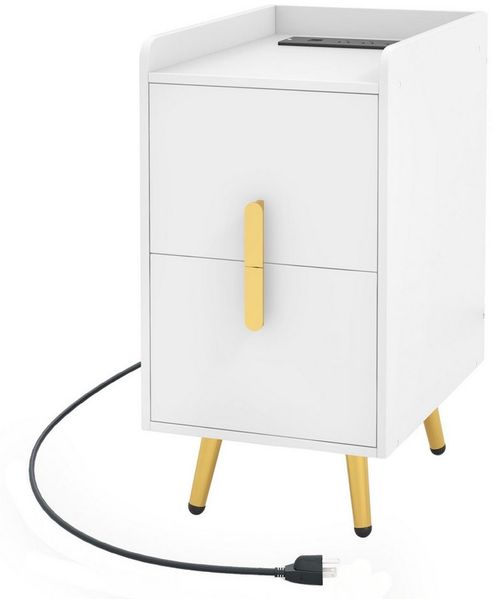 COSTWAY Nachttisch (1-St), mit Ladestation & USB-Anschlüssen & Schubladen