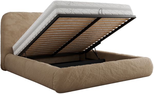 Bett mit Stauraum Polsterbett BENEA CLASSIC, Doppelbett mit Lattenrost Gepolstertes Kopfteil Gasdruckfeder Schlafzimmerbett - 200 x 200 cm - Beige Plüsch Bild 6