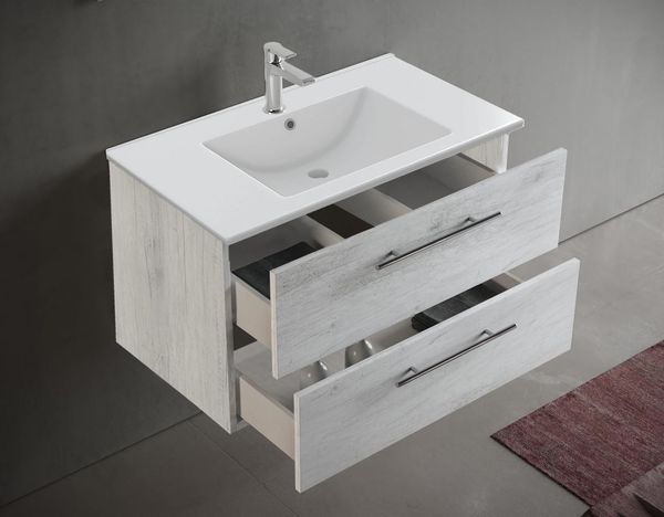 Mama Store Badmöbel komplett im Set zur Selbstmontage, Holz, Weiße Eiche, L. 81 X P. 47 X H. 53 cm