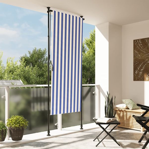 vidaXL Außenrollo Blau und Weiß 100x270 cm Stoff und Stahl 368764