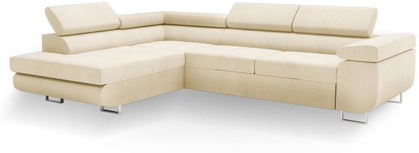 Goldstoff Ecksofa mit Schlaffunktion & Bettkasten - hochwertiges Sofa, Couch mit Schlaffunktion für Wohnzimmer - Schlafsofa - Eckcouch, Eckcouch mit praktischem Bettkasten in beige
