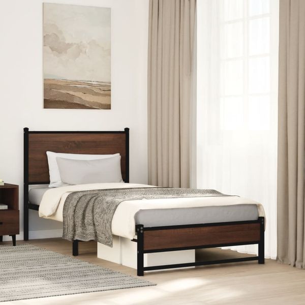 vidaXL Metallbett ohne Matratze Braun Eichen-Optik 90x190 cm 4007932