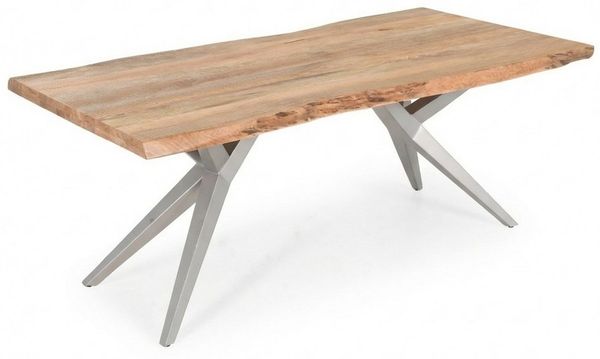 WOLF MÖBEL Esstisch Baumkantentisch "live edge" Mango 200x100 cm, Eisengestell silber matt (200 x 100 x 77), Baumkantentisch "live edge" Mango 200x100 cm, Eisengestell silber matt