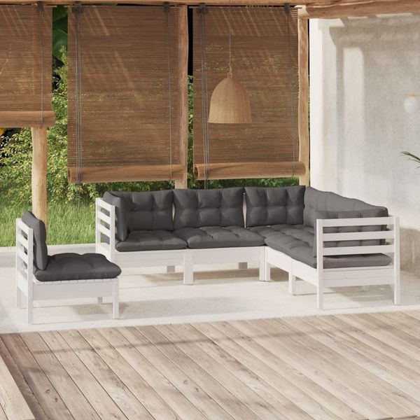 vidaXL 5-tlg. Garten-Lounge-Set mit Kissen Weiß Kiefernholz 3096407