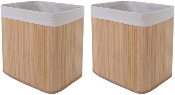 2er-Set Aufbewahrungskorb HWC-C21, Korb Aufbewahrungsbox Ordnungs-/Sortierbox Regalkorb, Bambus 33 x 33 x 23 cm ~ natur