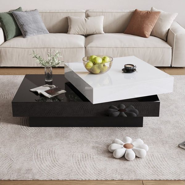 STILVORA Couchtisch Drehbarer Wohnzimmertisch mit Hochglanzoberfläche,Sofatisch weiß (Satztisch, Wohnzimmertisch Beistelltisch, 1-St, aus Spanplatte), mit Hochglanzoberfläche