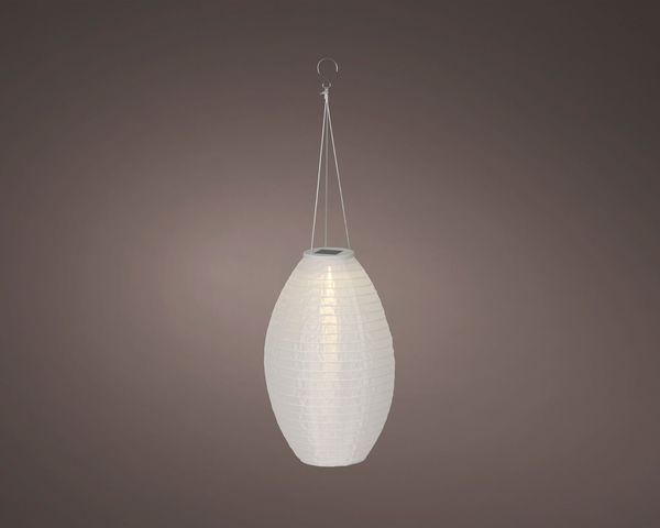 Lumineo LED Solarleuchte, Dauerlicht, warmweiß, Solar LED Laterne Lampion 22x33cm Nylon Weiß / Warmweiß Deko Outdoor