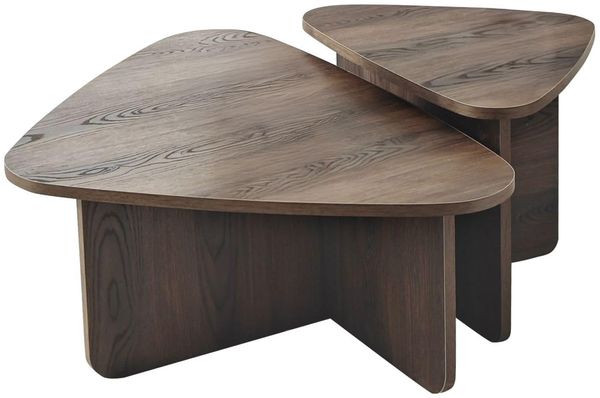 Modern Coffee Table Set (2 Pieces), Walnut Color, 90 x 60 x 35 & 60 x 40 x 40 cm | 100% Melamine Coated Particle Board, 18 mm Thickness | Stylish & Functional Design for Living Room