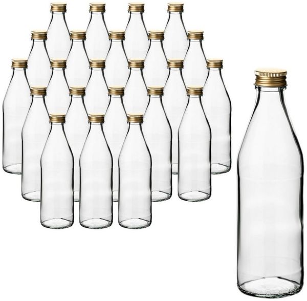 gouveo Trinkflasche Glasflasche Retro 330 ml mit Schraubverschluss zum Befüllen, 24 Stück, goldfarben