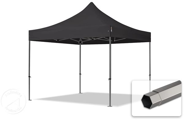 3x3 m Faltpavillon, PREMIUM Stahl 40mm, feuersicher, schwarz