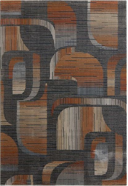 TaraCarpet Teppich Tara Carpet Futuro 70ten, rechteckig, Höhe: 14 mm, Retro Teppich in anthrazit und orange elegant hoch tief 3D 133x195