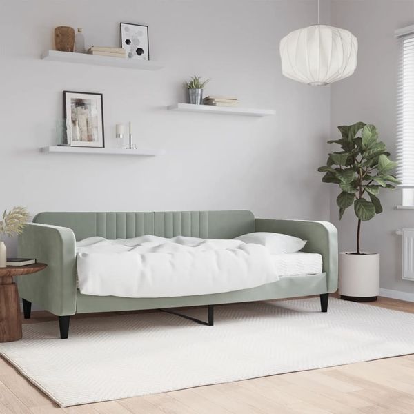 vidaXL Tagesbett mit Matratze Hellgrau 90x190 cm Samt 3197052