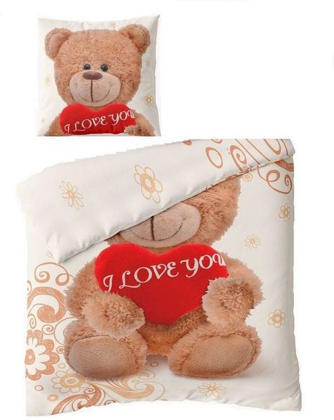 Leonado Vicenti Bettwäsche 2 tlg Winter Bettwäsche Microfaser 135x200 cm Thermo Fleece Teddy Love, Fleece, 2 teilig, flauschig, Teddy Bär Love mit Herz, Plüsch, Warm
