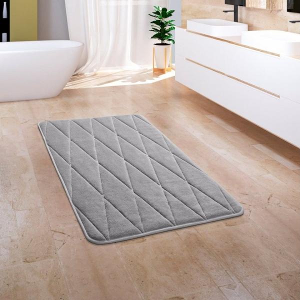 Paco Home Badematte Corby 254, Höhe 13 mm, rutschhemmend beschichtet, fußbodenheizungsgeeignet, Polyester, rechteckig, Badteppich, Rauten Muster, Hoch-Tief Effekt, Memory-Foam Effekt