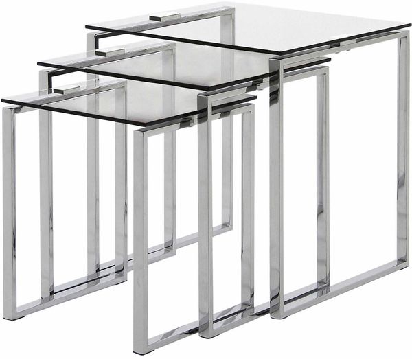 ACTONA GROUP Beistelltisch Katrine Beistell-Set, TOPSELLER! 3 stück, modern (Set, Couchtisch, Sofatisch, OTTOs Choice), Scandi-stil, klare Glasplatte, verchromtes Metallgestell, pflegeleicht