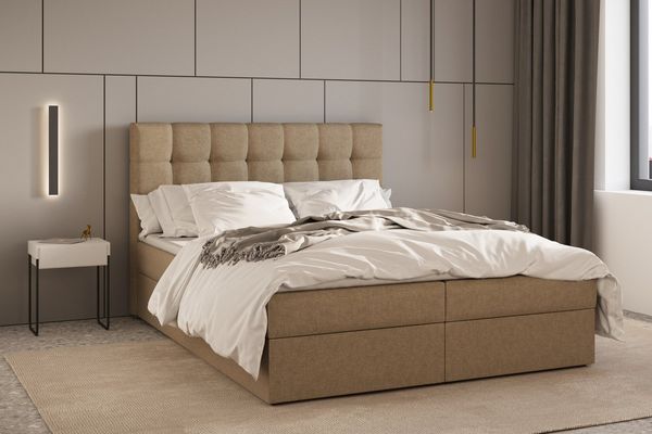 MOEBLO Boxspringbett Bett 05 (Polsterbett Kontinentalbett, Bonell, Topper, Doppelbett 160x200, gepolstertes Kopfteil mit Bettkasten), gepolstertes Kopfteil mit Bettkasten